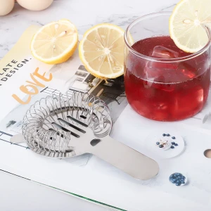 Premium Cocktail Tool Stainless Steel Bar Ice Strainer Cocktail Strainer with Wire Spring