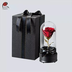 preserved rose with rotating music box as Christmas, valentines day, mothers day gifts