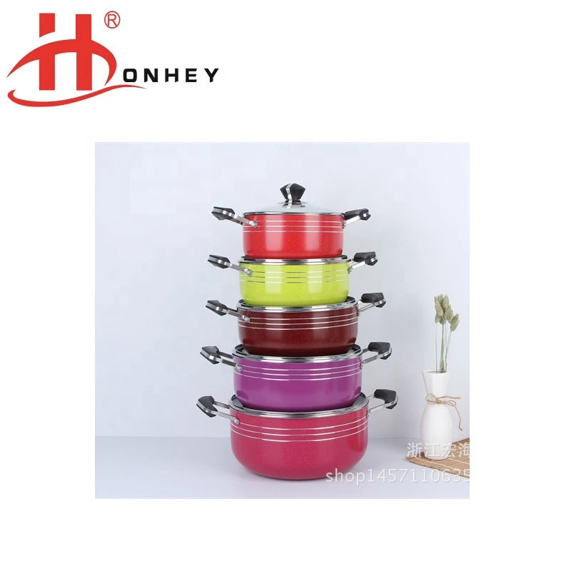 pressed aluminum marble cookware set non-stick kitchen coating cooking pot colorful casserole