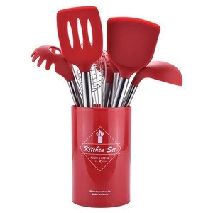 Promotion gift silicone kitchen utensils tools stainless steel handle set with stand