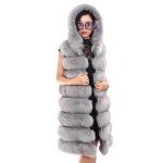 Real fox fur vest with big fur hood Hooded winter women fur vest
