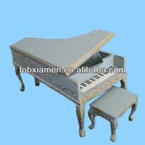 Resin Dollhouse Furniture Miniature Piano With Chair