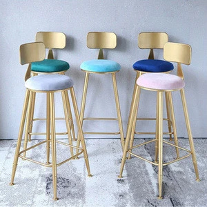 Rose velvet bar counter stool home modern minimalist casual cafe furniture gold metal high bar stools for sale