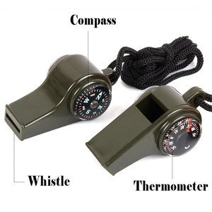 S07 Emergency Whistle with Lanyard, Multi-Functional 3 in1 Survival Gear Compass Thermometer for Outdoor Camping Hiking Whistle