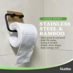 Self Adhesive Toilet Paper Holder with Bamboo Base,  Stainless Steel Tissue Roll Holder