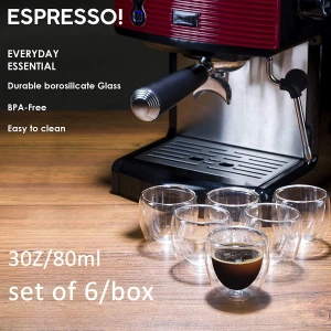 Set of 6 3oz High borosilicate glass handmade heat resistance pyrex mini espresso double walled glass coffee cups