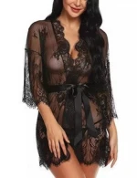 Sexy Underwear Womens Lace Kimono Robe Babydoll Lingerie Mesh Nightgown Valentines Day Gift for Women