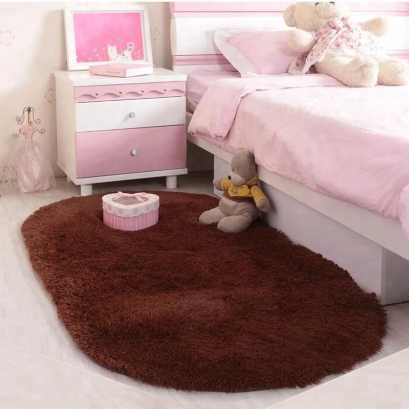Shaggy mat Solid Color Ellipse Floor Carpet Long Hair Shaggy Soft Area Rug Bedroom Living Room