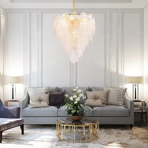 Simig lighting Hot Sales modern large specification glass leaf chandelier light bedroom living room pendant lamp