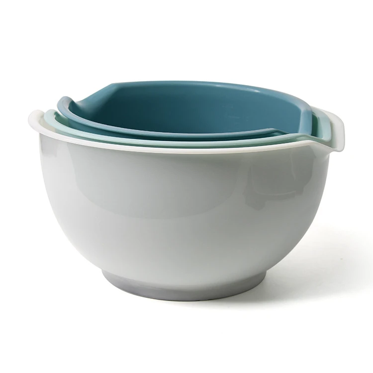 Sky blue nesting  3 piece plastic mixing bowls set for salad and baking