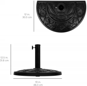 Smart design 19in Half Patio Umbrella Stand Base w/Weather-Resistant Resin, Floral Accents, Fits Standard Pole Sizes