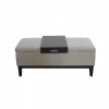 Square Fabric Storage Ottoman Bench with Wooden Tray Table and Cushion