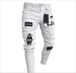 SS0006 Men's new hip hop high-end tight-fitting badges slim hole jeans