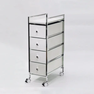 Stable 4 Tier White Wood Drawer Trolley Push Cart
