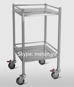 Stainless Steel 304 Hospital Instrument Trolley 2 Level with Rails