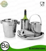 stainless steel 6 pc bar set round tray cocktail shaker ice buckets hammered metal type