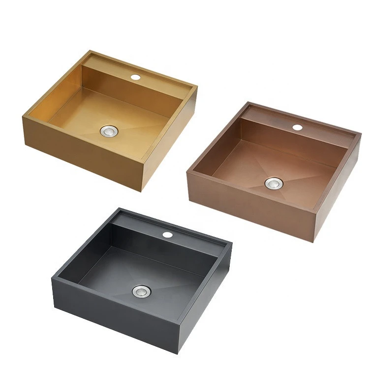 Stainless steel commercial square shape black golden color face wash basin bathroom sinks