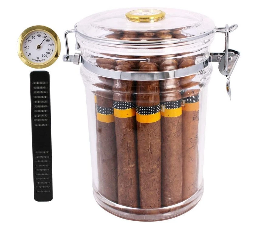 Stash Box Sacrylic Cigar Humidor Jar with Hygrometer,cigar Case Box Storage Bottles &amp; Jars Cover Plastic Master Carton Tableware