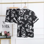 Summer Short Sleeve Pajamas Ice silk ladies thin pajamas 2 piece silk satin faux home suit