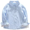 Sweet Girls Soild Lace Butterfly Sleeve Blouse Tops Teenage Kids Girl Pink Blue Shirts Children Clothings Boutique Wholesale
