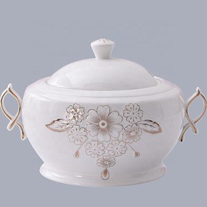 Tableware Dinnerware Ceramic Large Soup Bowl Cover Lid Porcelain Tureen Set With Lid