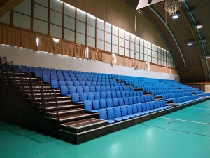 Telescopic Seating System With Plastic Seats With Backrest Colourful Chair Stadiums Stage School Sports Center Basketball Court