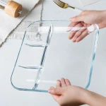 Tempered glass divided plate with vinegar sauce Square dumpling plate separated western steak  breakfast plate idea