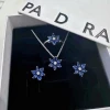 The new wholesale high quality S925 Pandor Necklace Pendant Sterling Silver jewelry makes sparkling blue Snowflake jewelry sets