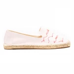 The women cheap simple pink canvas with red floral embroidery comfortable insole espadrilles flat shoes