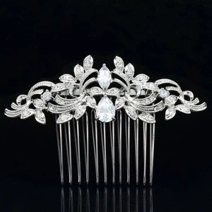 Top sale wedding hair accessories white gold plated cz diamond hair pins jewelry for women