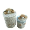 Toy bear wicker basket rustic wicker laundry basket with toy bear for children with lid
