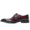 VIKEDUO Real Hand Made Crocodile Single Monk Strap Shoes Red Casual Men Dress Leather Skin Leather Shoes