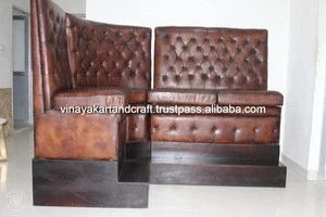 Vintage Industrial Wood Material and Commercial Furniture General Use Restaurant Booth Restaurant and Bar Leather Sofa