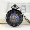 Vintage Mens Skeleton Mechanical Automatic Pocket Watch with Chain