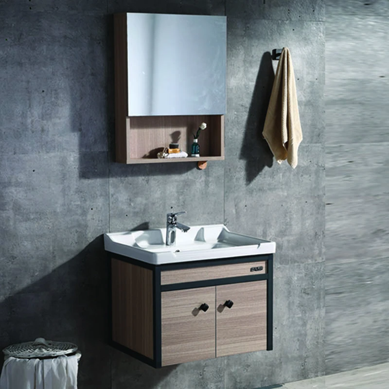 Wall-mounted aluminum modern 600mm mirror door vanity bathroom cabinet