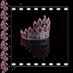 Wholesale beauty queen crowns 5.7" tall pageant clear with red rhinestones custom tiara
