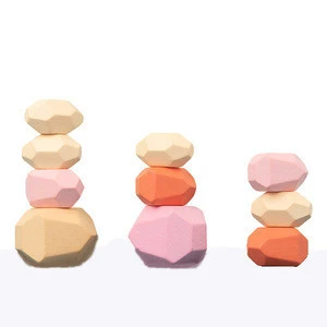 Wholesale Children&#39;s Wooden Colored Stone Building Block Educational Toy  Stacking Game Toy Balance Toy
