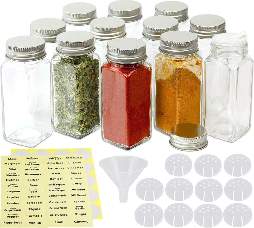 Wholesale clear glass spice jar set for salt pepper contain with cover