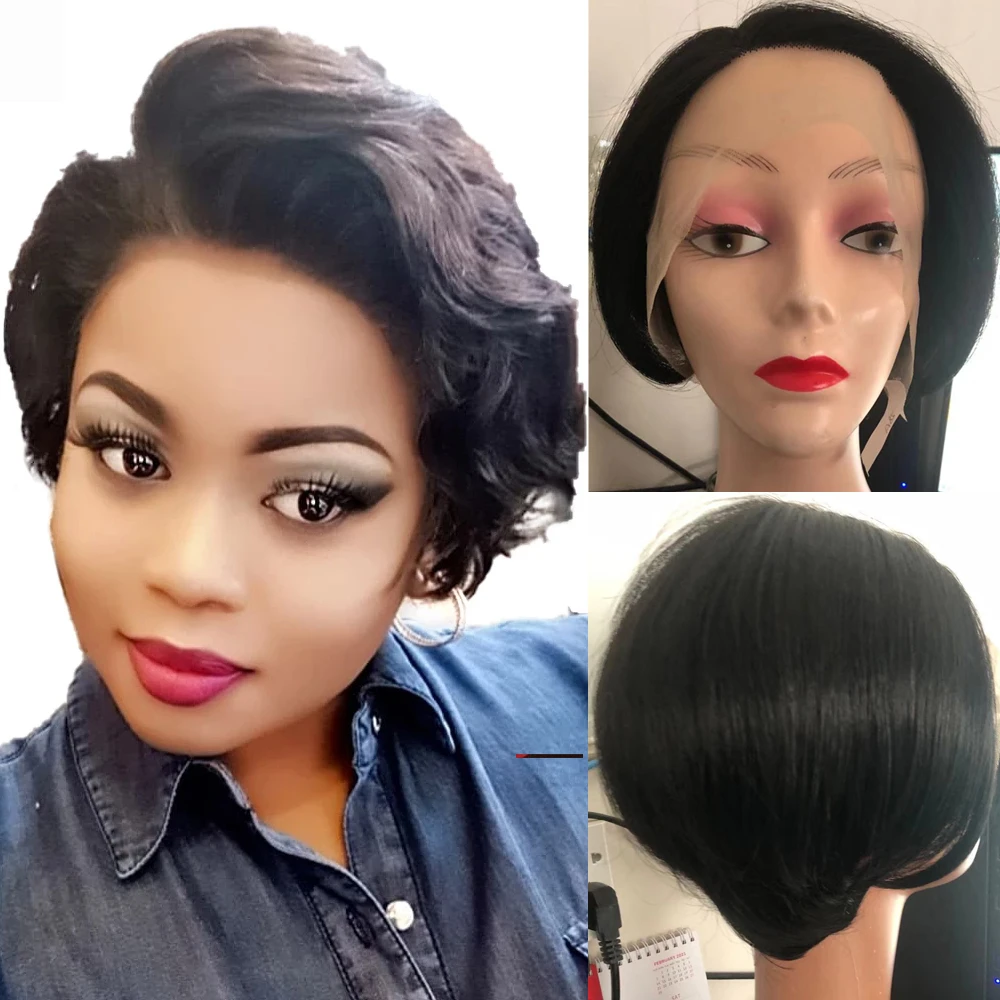 Wholesale Full Cuticle Human Hair Wig pixie cut human hair wig T Lace Frontal Brazilian Virgin Human Hair Wigs for black woman