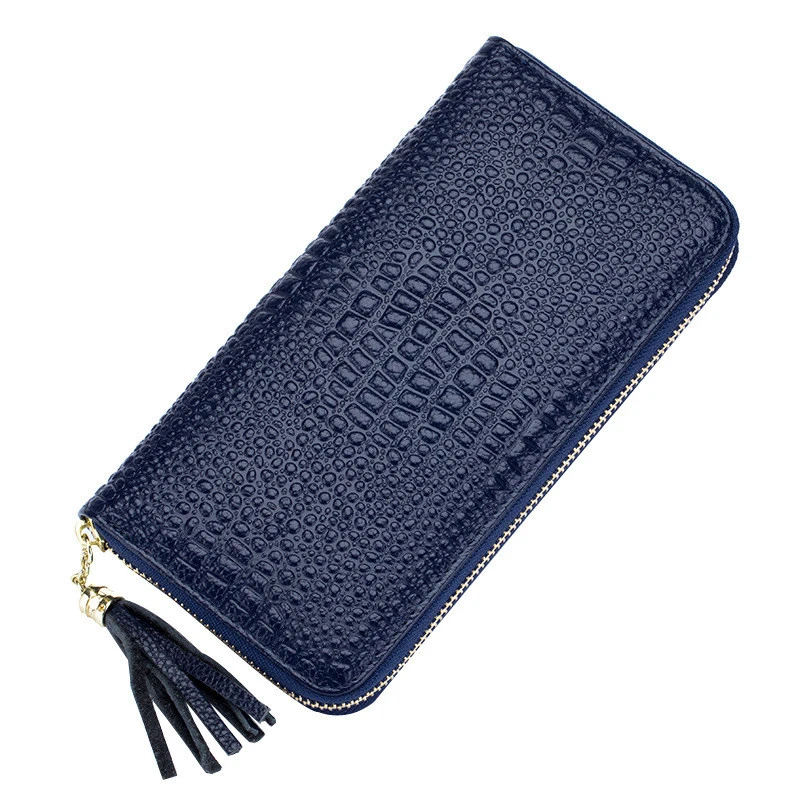 Wholesale leather rfid blocking Long Tassel zipper coin pocket Lady Travel Purse Card holder wallet