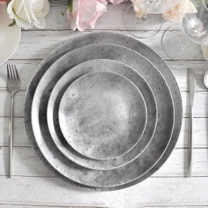 wholesale mexican gray matt round ceramic concrete plate sets dinnerware for restaurant catering