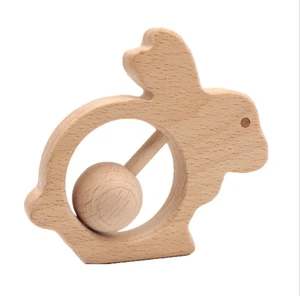 Wholesales natural beech wooden educational toys Wood Baby Animal Rattle Teething toys for the infant baby playing and Training