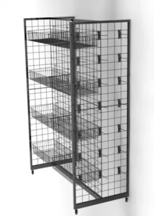 Wire Gridwall Fixture Display 12 Baskets 50 6" Peg Hooks Gondola