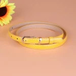 women pu candy color dress thin pin buckle belt