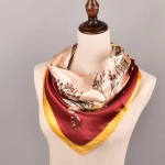 Women silk head scarf 90x90 chain print satin square scarf fashion luxury custom wholesale