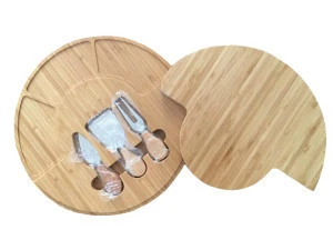 Wood Bamboo Cheese Cutting Board Set with Knife Set and Ceramic Bowls