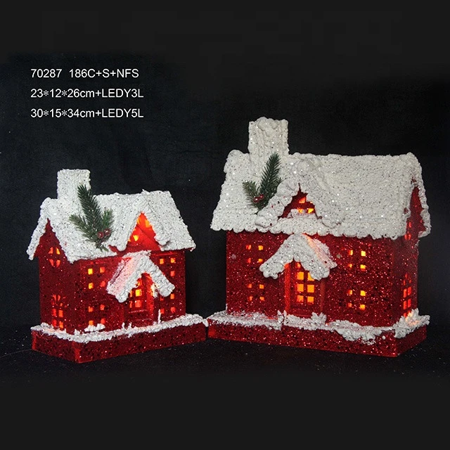 wood craft with light wood house LED wooden Christmas village  70287