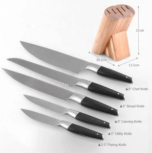 Wooden Knives Stand With 5 Pieces 8&#39;&#39; Chef 8&#39;&#39; Slicing 8&#39;&#39; Bread 5&#39;&#39; Utility 3.5&#39;&#39; Paring Knife Kitchen Set