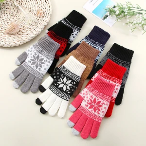 Youki 2020 Winter Magic Gloves Touch Screen Women Men Warm Stretch Knitted Wool Mittens snowflake pattern Acrylic Gloves