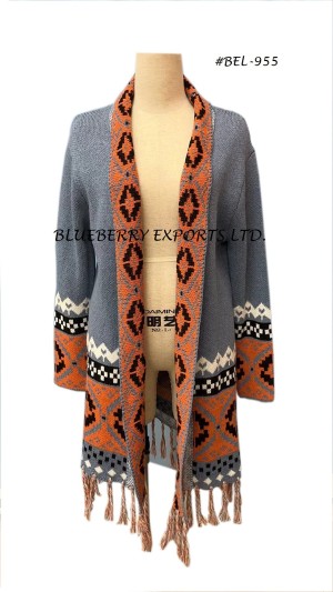 Ladies Knit Long cardigan with tassel design